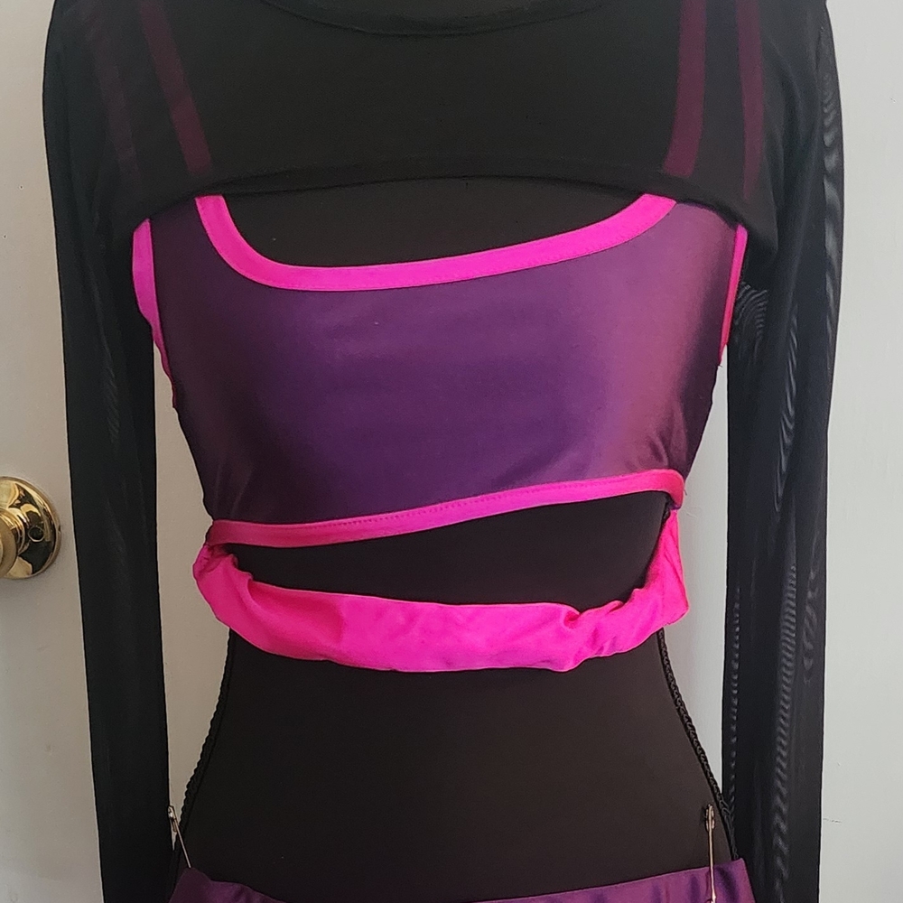 Black and Purple Mesh Long Sleeve Top